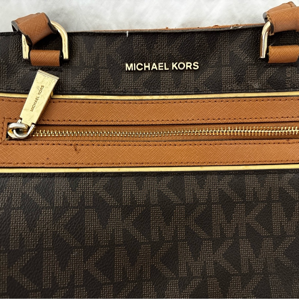 Michael Kors Brown and Tan Shoulder Purse with Matching Wallet